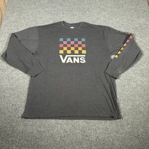 Vans Long Sleeve Shirt Mens XL Gray Checkerboard Logo Graphic Tee